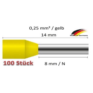 Aderendhülsen 0,25 mm² / 8mm N gelb DIN 1VP=100 Stück